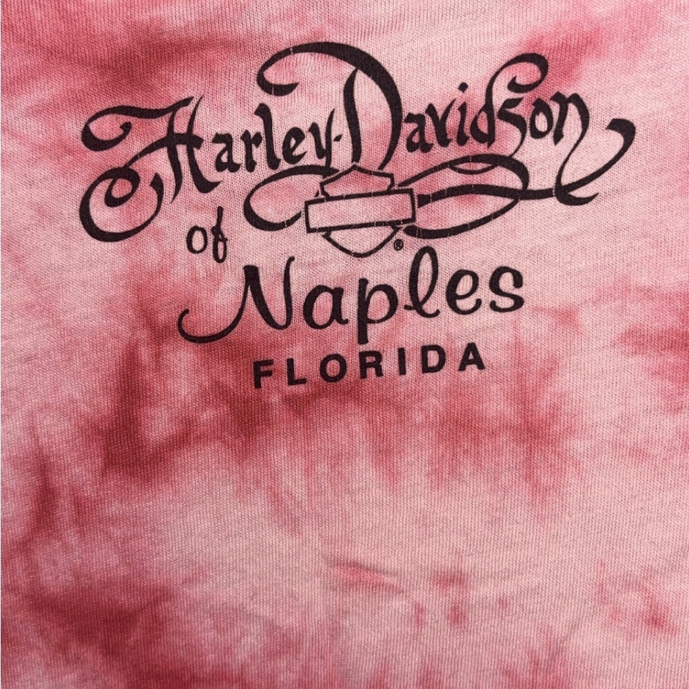 Harley-Davidson Woman’s Red Tie-Dye Crew Neck Graphic Tee Size Small P2P 17” - Picture 5 of 6